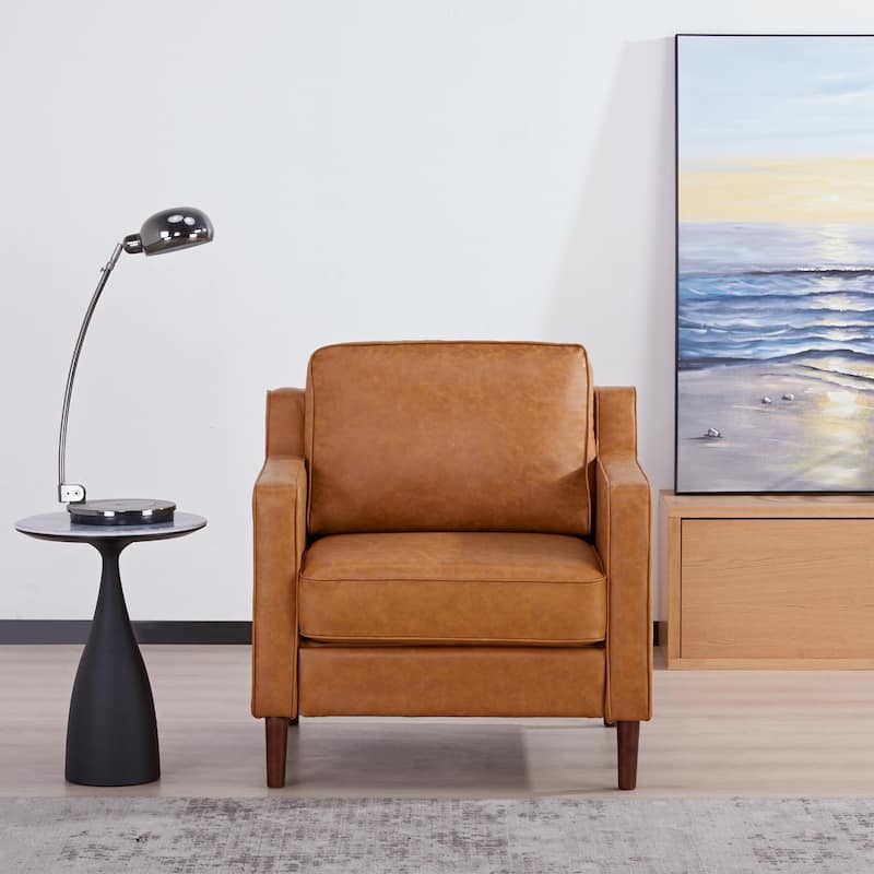 Artdeco Home - Sedona Modern Accent Chair, Faux Linen / Vegan Leather Armchair