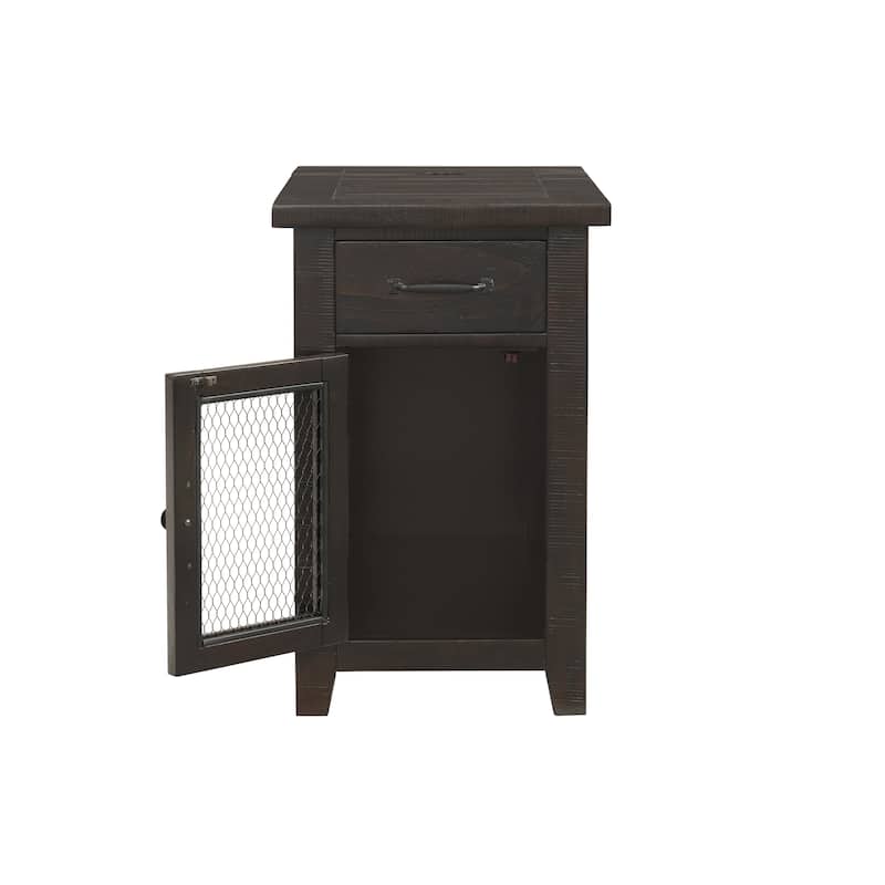 Rustic Solid Wood Chairside End Table with Hidden Charging Station