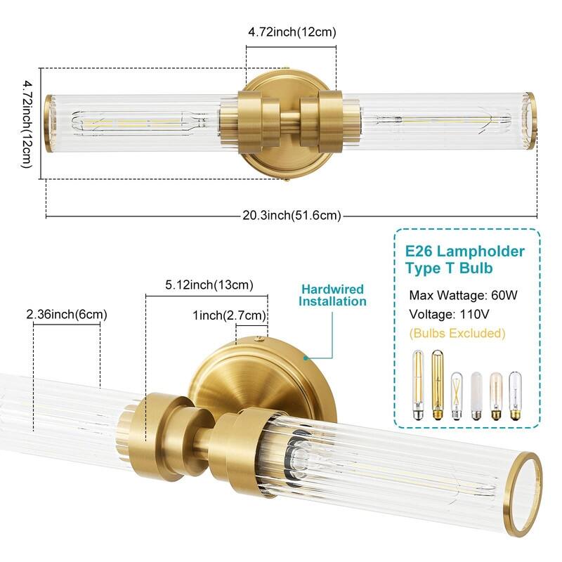 Bathroom Light Fixtures, Gold Wall Sconce in Threaded Glass Vanity Lights 2 Pack - 2 Pack-Gold Threaded Glass