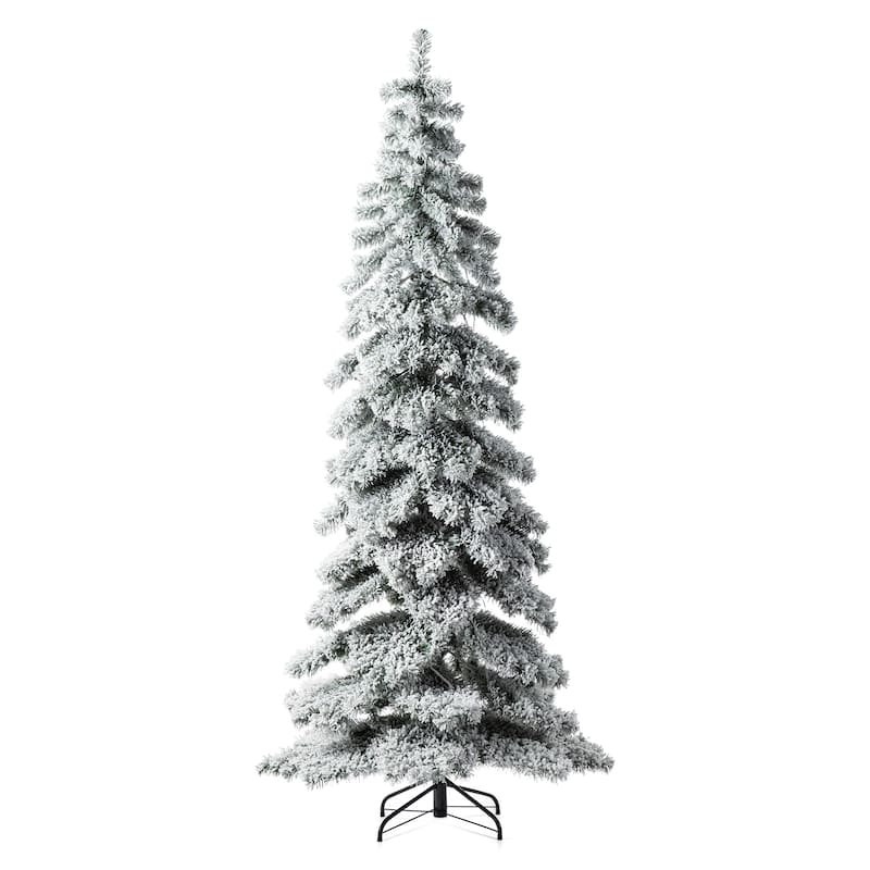 Glitzhome 7.5ft/9ft/12ft Pre-Lit Flocked Layered Spruce Artificial Christmas Trees