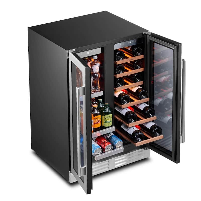 Ca'Lefort 24 inch 20 Bottle/ 60 Can Beverage Wine Cooler Dual Zone French Door Fridge
