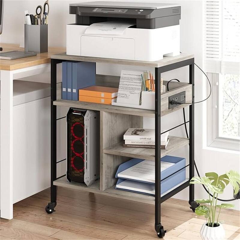Printer Stand with Charging Station - 32.5 x 18.25 x 5 - grey