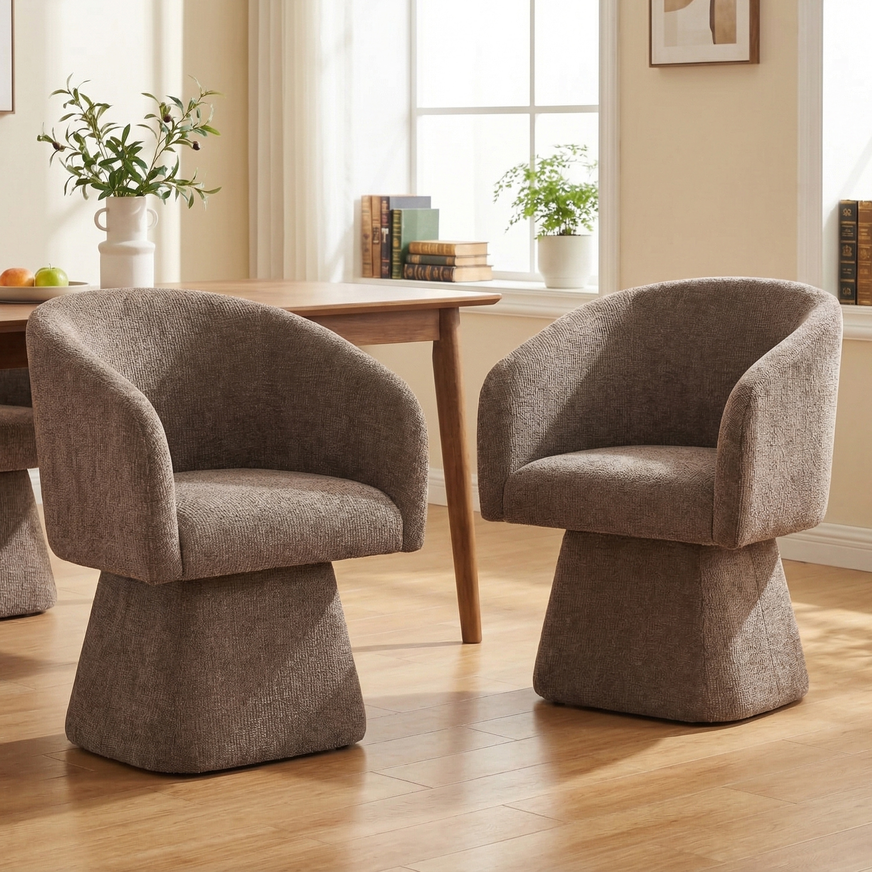 360° Swivel Barrel Fabric Upholstered dining chair with Pillow