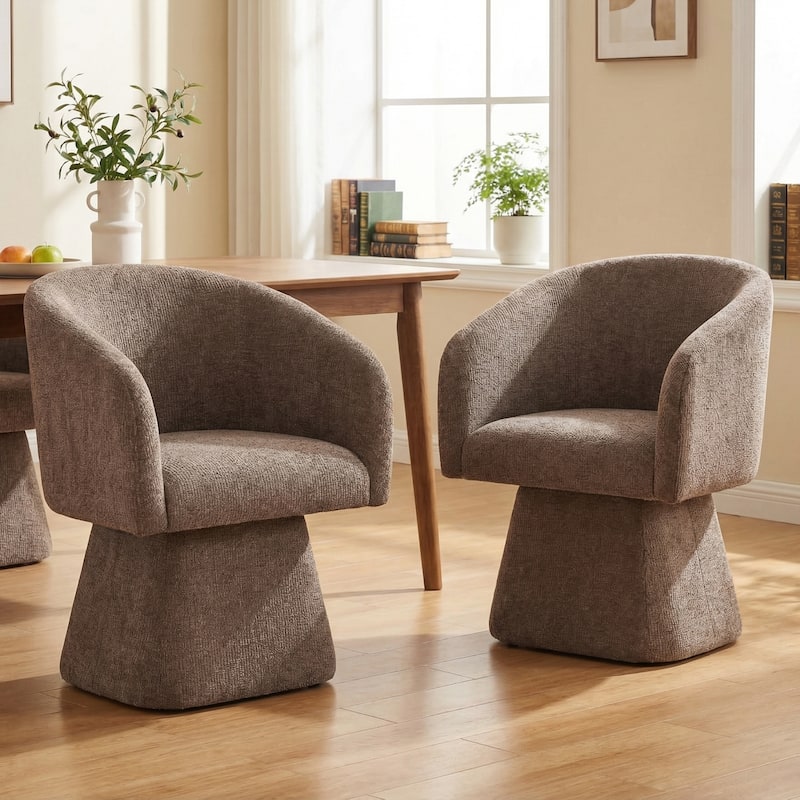 360° Swivel Barrel Fabric Upholstered dining chair with Pillow - Set of 2 - Brown