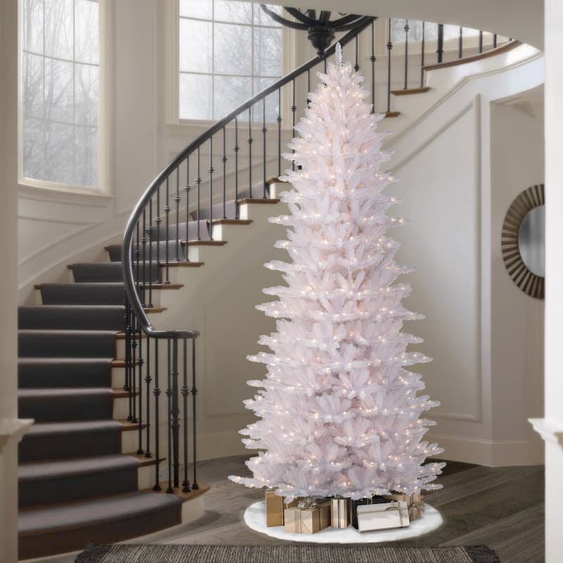 Puleo International 9 ' Pre-Lit White Slim Fraser Fir Artificial Christmas Tree - 9 Foot - White
