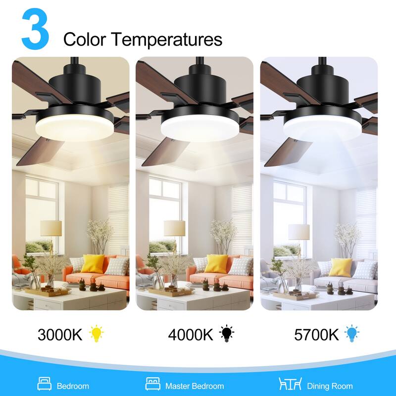 48/52/60-inch Modern Ceiling Fan with LED Light and Remote (3/5/6 Reversible Blades)