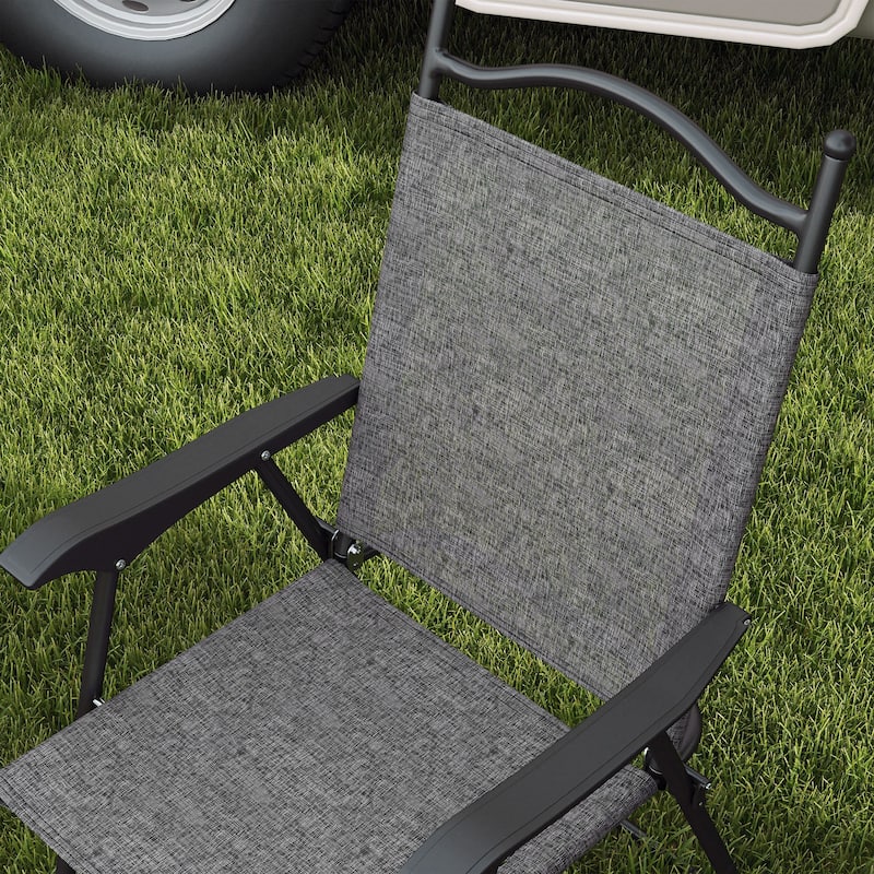 Outdoor Folding Chairs, Camping Chairs with Armrests & Breathable Mesh Fabric Seat, Set of 4