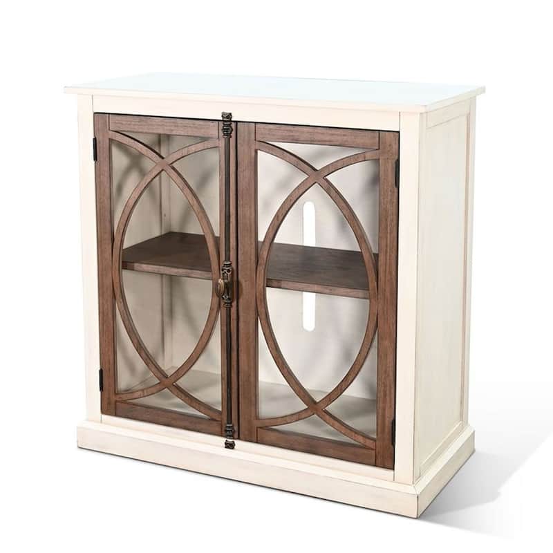 Ketty Accent Cabinet with Glass Doors, White Brown Mahogany Mindy Wood