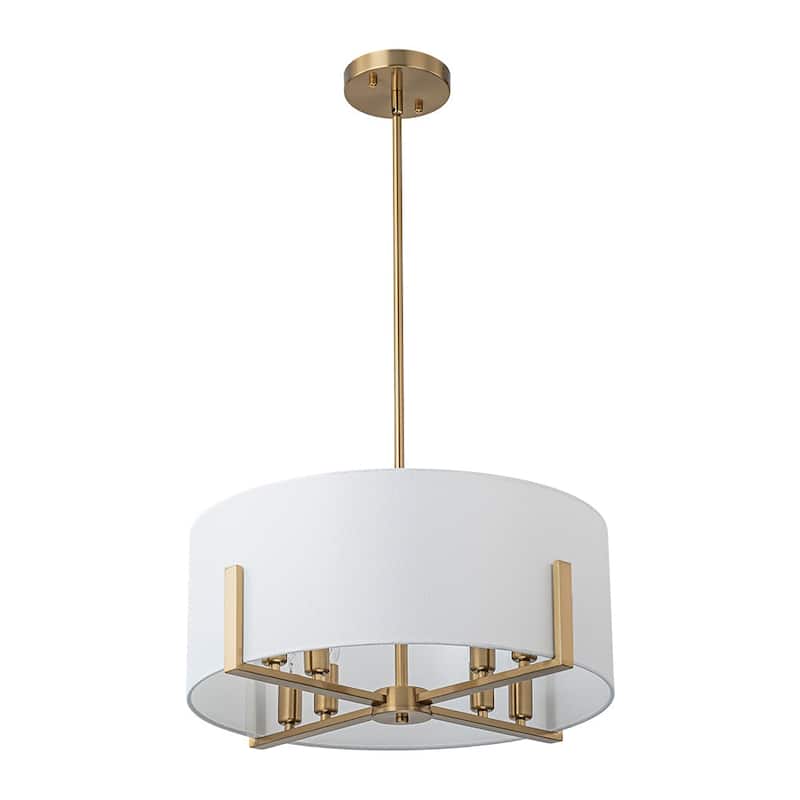 8-Light Semi-Flush Convertible To Pendant With White Drum Lampshade