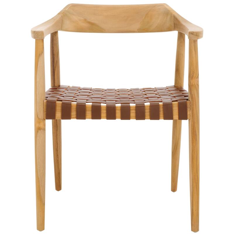 SAFAVIEH Diana Solid Wood & Leather Accent Chair (Fully Assembled) - W22" x D21" x H29" - 22Wx21Dx29H - Light Honey/Natural Teak