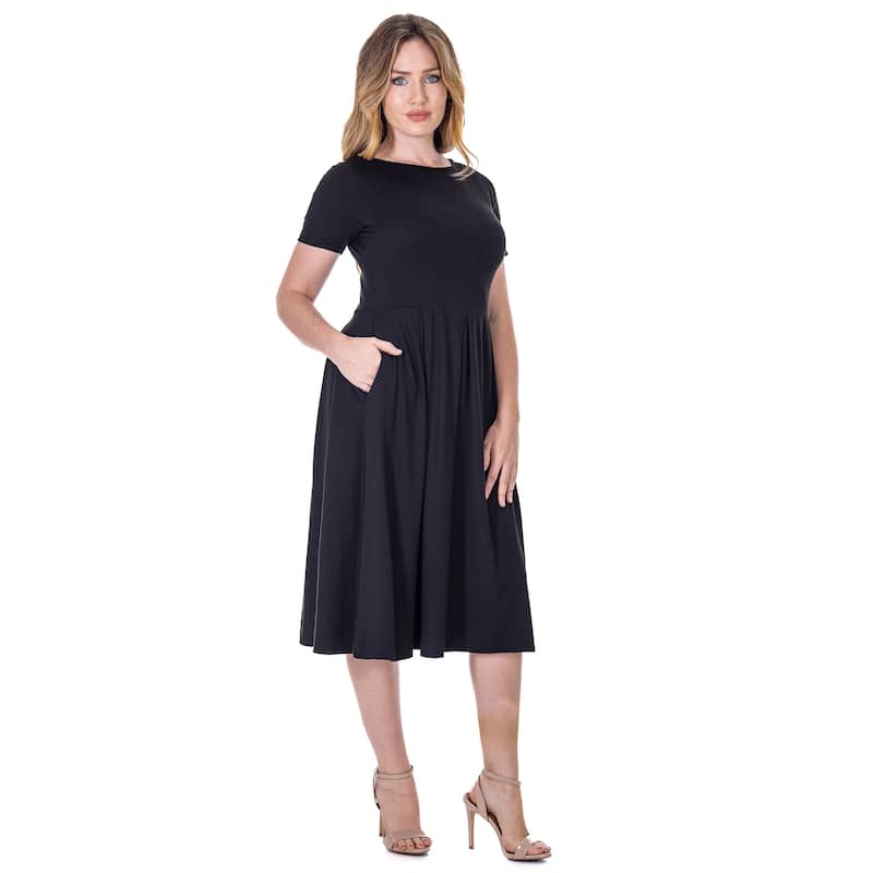 24seven Comfort Apparel Midi Dress with Short Sleeves and Pocket Detail