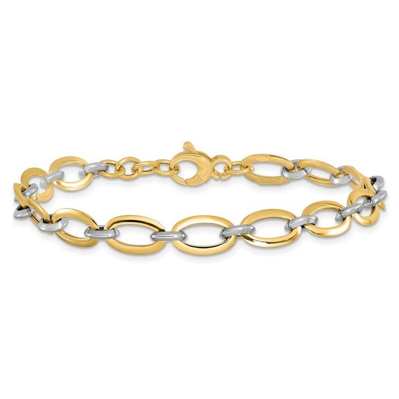 Curata 5.37mm 14k Two tone Gold Polished With .5inch Ext. Bracelet 7 Inch