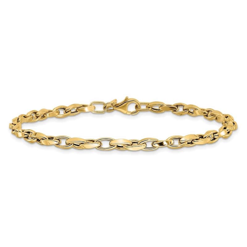 Curata 10K Yellow Gold 7.25" 3.5mm Twisted Oval Fancy Link Bracelet