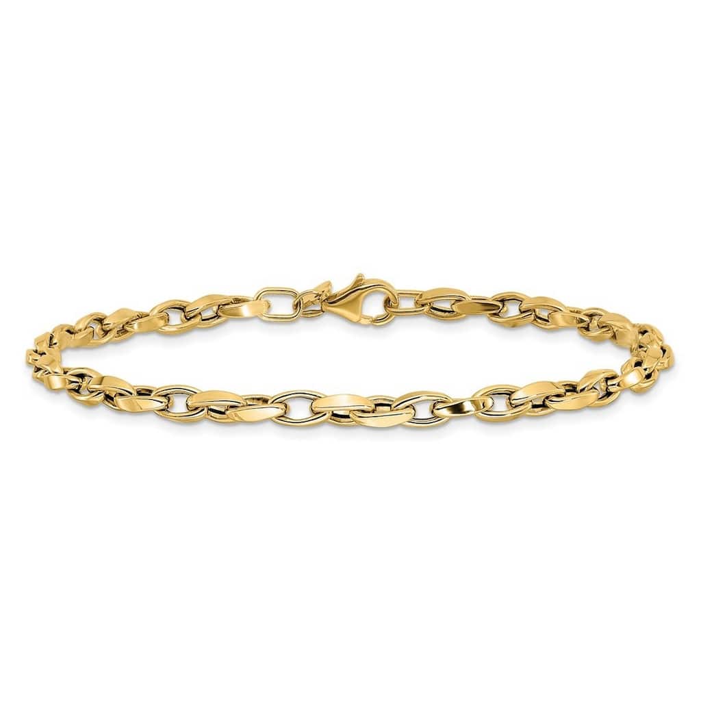 Curata 10K Yellow Gold 7.25" 3.5mm Twisted Oval Fancy Link Bracelet