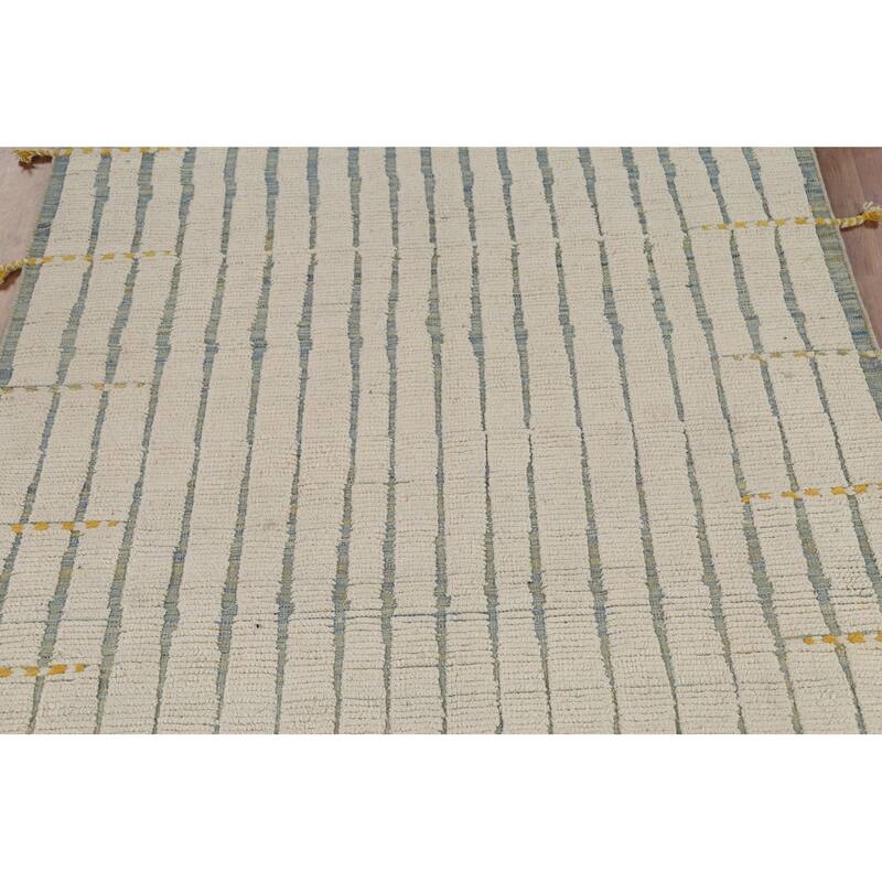 Ivory Striped Moroccan Area Rug Handmade Wool Carpet - 6'2"x 10'4"