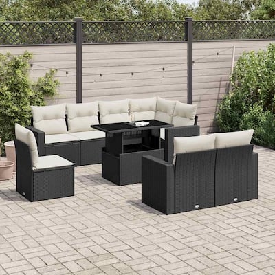 vidaXL Patio Sofa Set with Cushions Outdoor Furniture 9 Piece Poly Rattan - 21.7 x 39.4 x 28.7