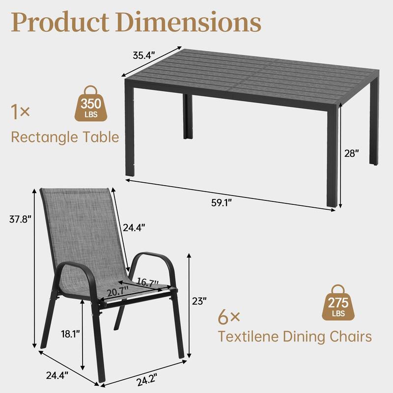 5/7-Piece Outdoor Dining Set with 4/6 Textilene Stackable Chairs and Rectangular Table, Patio Dining Table Set for 4/6