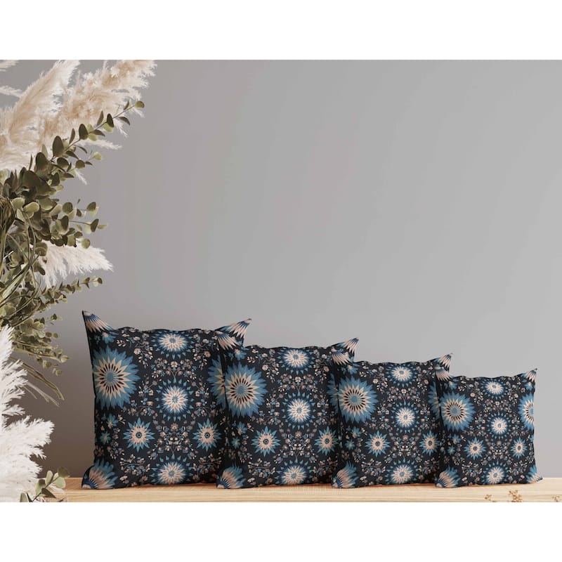 Delightful Dandelions Faux Suede Reversible Throw Pillow Black and Blue