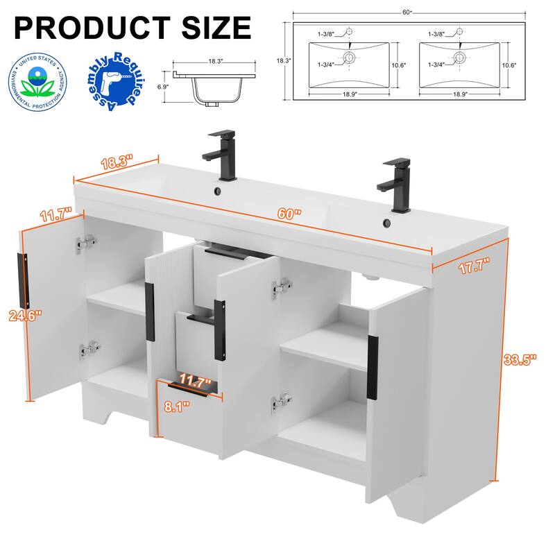 Vertical Stripes Bathroom Vanity Set with Sink Top & Faucet