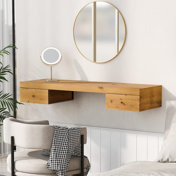 47.2" Space-Saving Wall-Mounted Vanity Desk with 2 Drawers,Dressing Table  With Wooden Sticker - Bed Bath & Beyond - 39961905