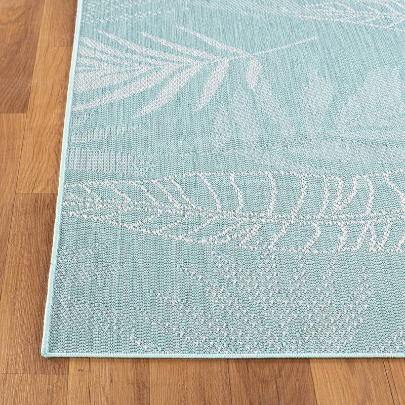 Contemporary Floral Leaves Indoor/Outdoor Flatweave Waterproof Backyard Patio Area Rug