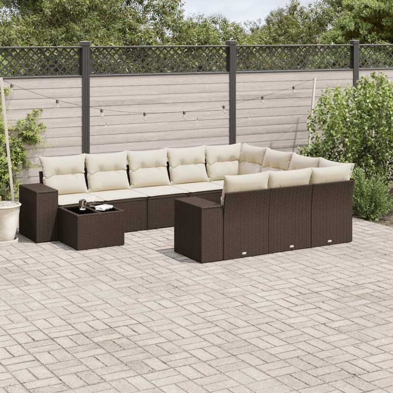 vidaXL Patio Sofa Set with Cushions Outdoor Furniture 11 Piece Poly Rattan