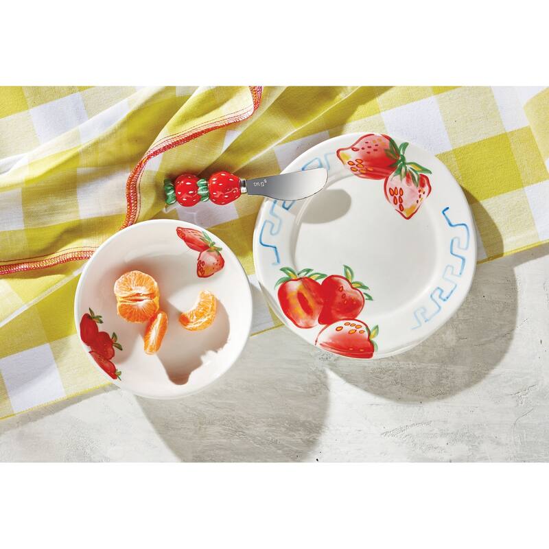 Dolce Vita Multicolor Strawberry Serving Bowl - 12oz Ceramic, Dishwasher Safe, 1.25inH x 5.5inL x 5.5inW