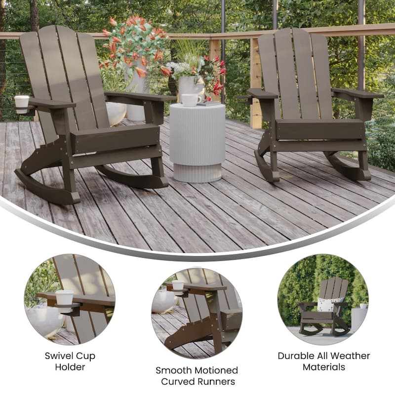Commercial All-Weather Rocking Adirondack Chair with Swiveling Cupholder