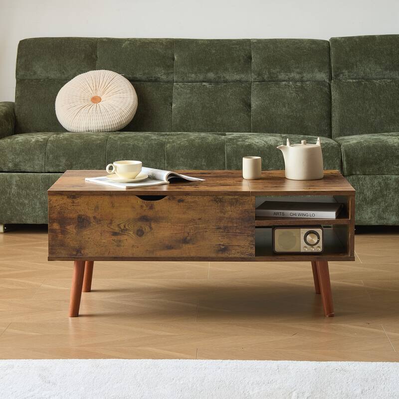 Modern Lift Coffee Table with Hidden Compartments and Adjustable Storage Shelves, for Living Room, Office