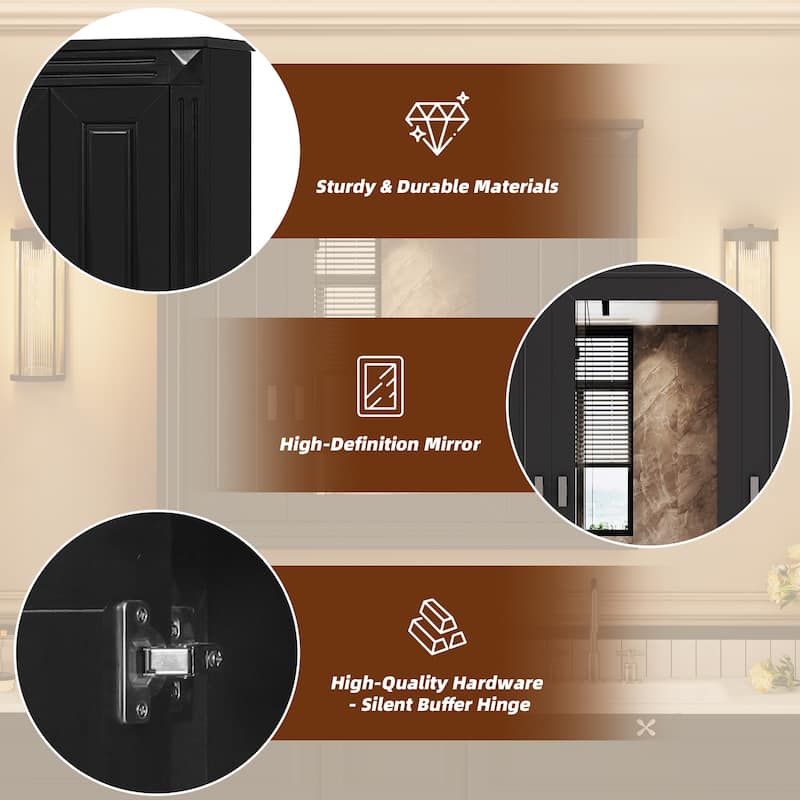 Wall-Mounted Bathroom Medicine Cabinet with Mirror and Four Shelves, Over-The-Toilet Storage Unit‌
