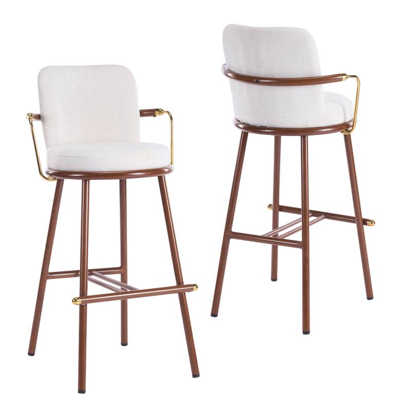 Christopher Knight Home - Chaya Modern Upholstered Bar Stools with Metal Frame and Walnut Finish, Set of 2