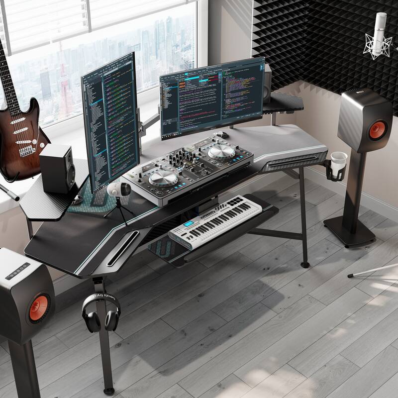 72" Large Gaming Desk Black Multifunctional Computer Desk with Keyboard Tray