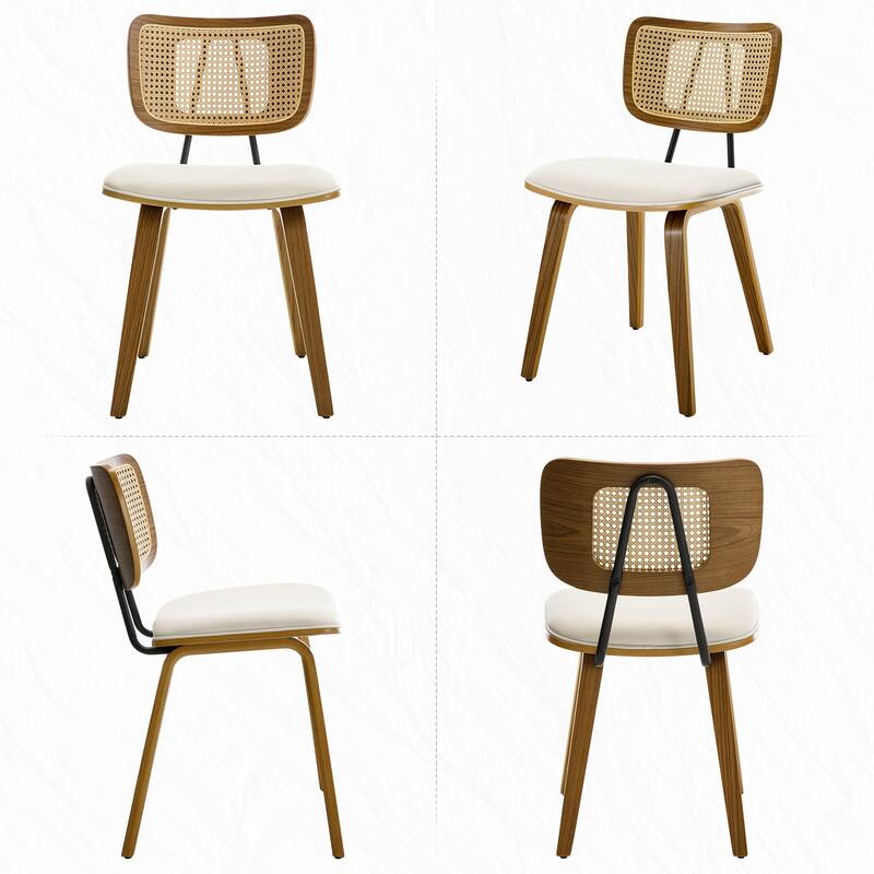 Faux Leather Upholstered Dining Chairs Set of 2/4 with Wood Legs - 32.3"H x 18.5"W x 21.8"D