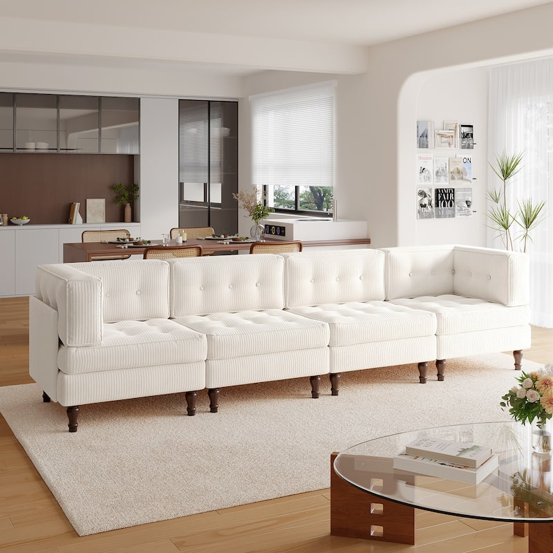 Madison Oversized Upholstered Corduroy Modular Sectional Sofa - Beige-4 Piece