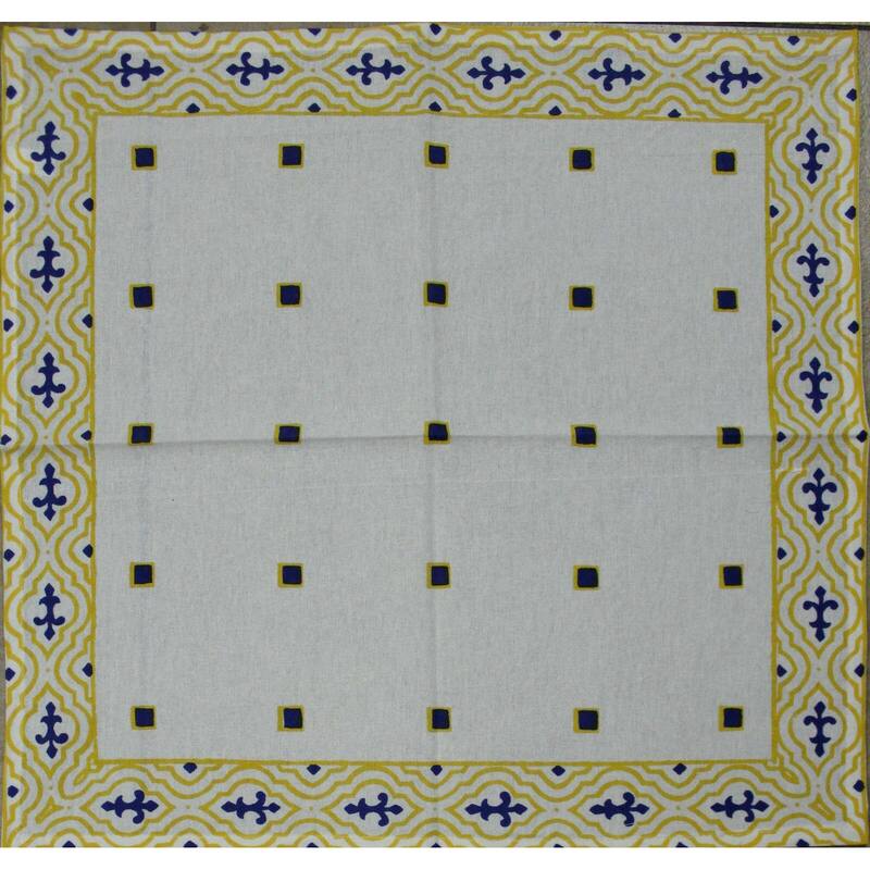 Cotton Premium French Country Geometric Tablecloth - 18 x 18 inches - Yellow Blue