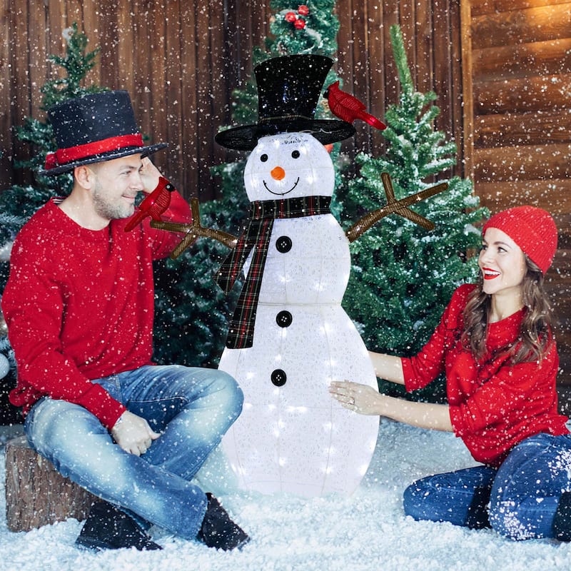 Costway 4.2 FT Pre-Lit Snowman & Redbirds Christmas Decoration with - See Details