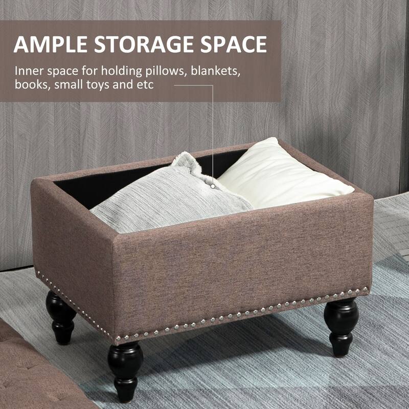 Multi-Functional Storage Ottoman with Rubberwood Legs and Tufted Lid for Bedroom or Living Room