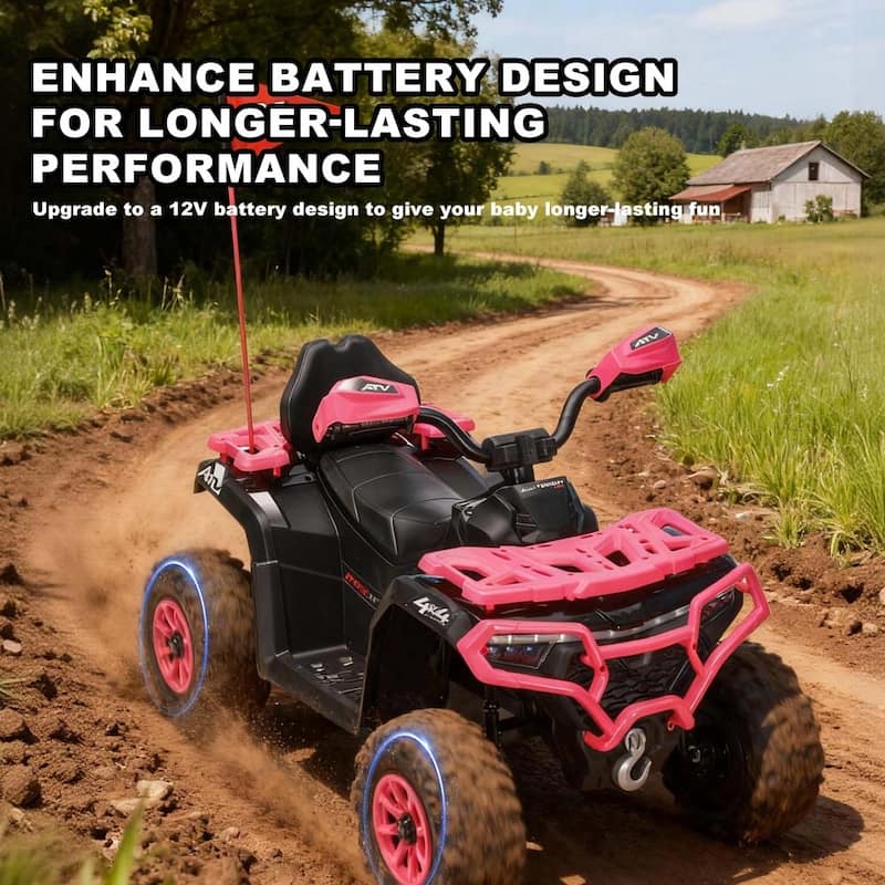 24V Kids Pink Ride On Car with Bluetooth & LED Lights, Electric Off-Road Vehicle Battery Powered Electric Vehicle
