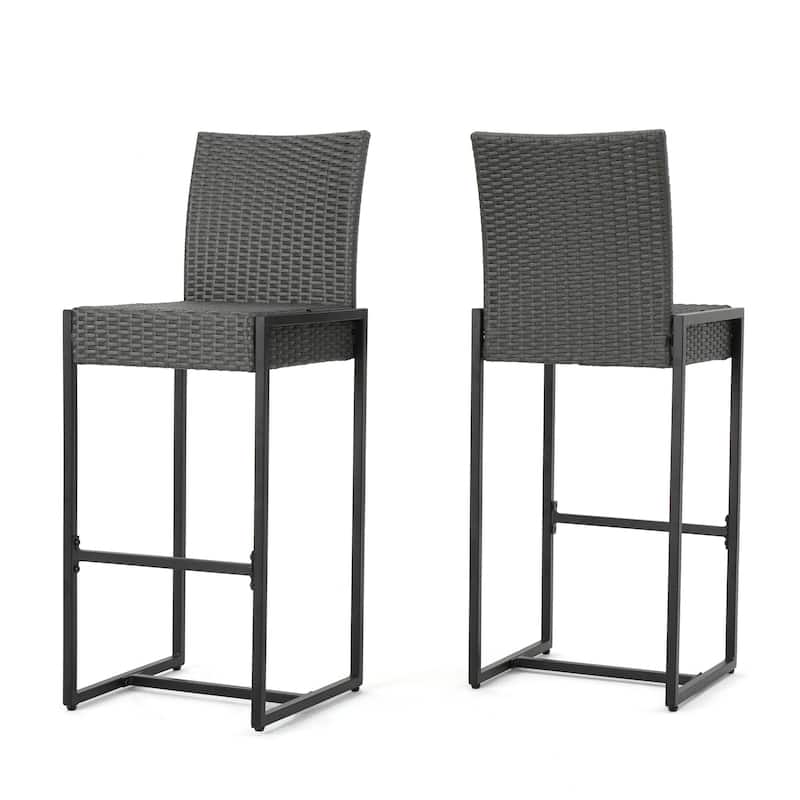 Roomfitters Set of 2 Outdoor Wicker Bar Stools, All-Weather Rattan Bar Chairs with Armrests, Durable and Comfortable Design