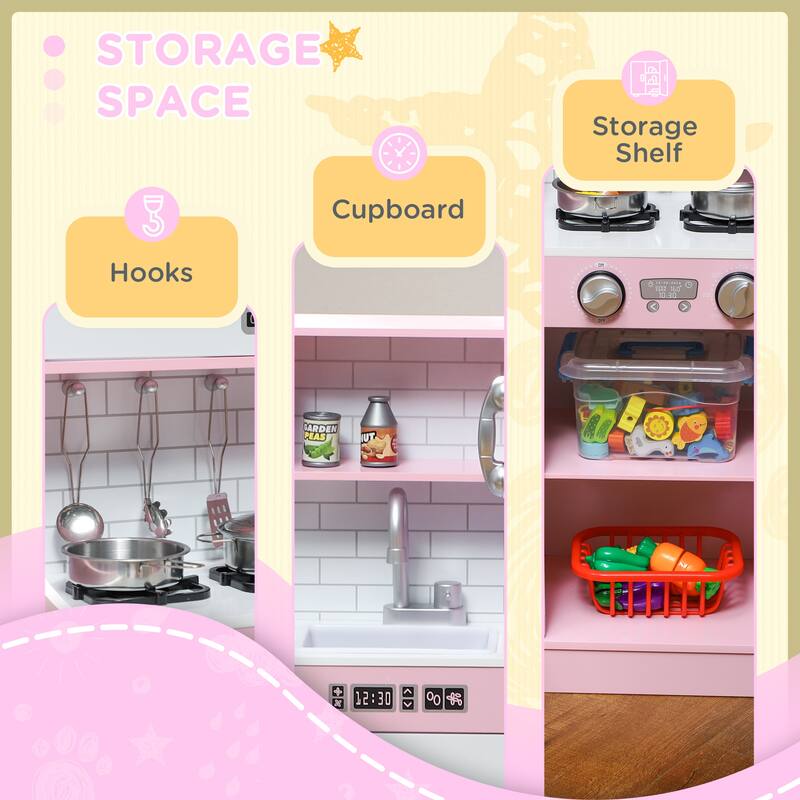 Kids Pretend Play Toy Kitchen with Play Phone, Chalkboard,Towel Rack
