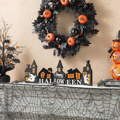 Glitzhome 24.75"L Halloween Wooden Hinged Haunted House Table Decor