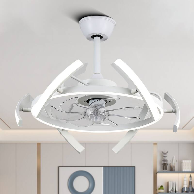Bella Depot 25" Modern DIY Shape Ceiling Fan with Remote APP Control and Dimmable Light Kit, 6-Speed Reversible Blades - White