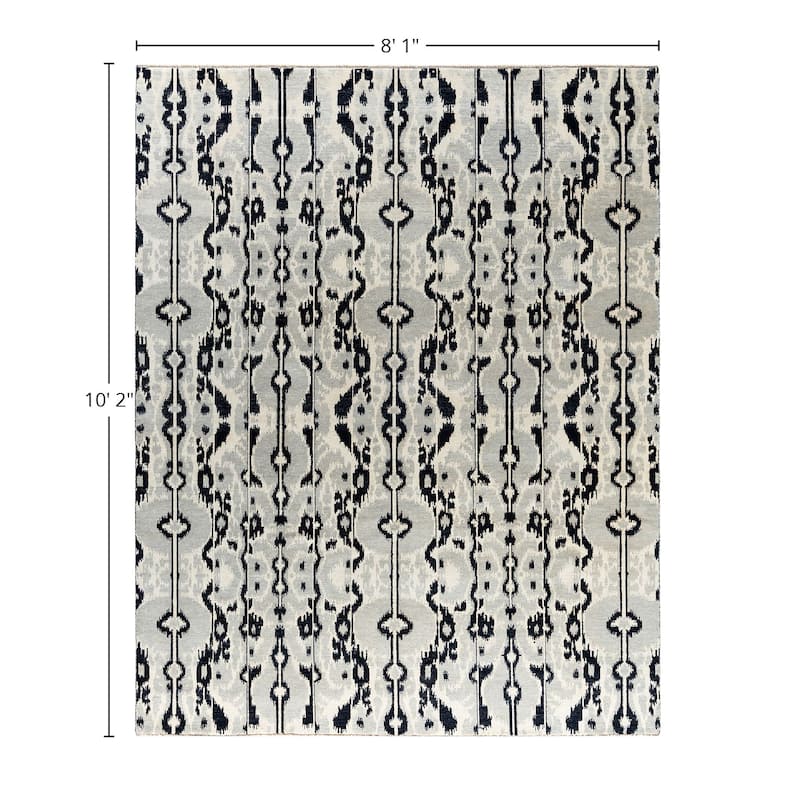 Ikat One-of-a-Kind Hand-Knotted Area Rug - Black, 8' 1" x 10' 2" - 8' 1" x 10' 2"