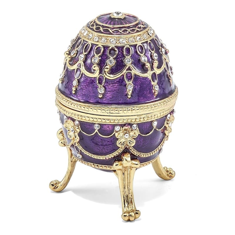 Curata Pewter Crystals Gold-Tone Enameled Imperial Purple (Plays Unchained Melody) Musical Egg -2.5" x 4"