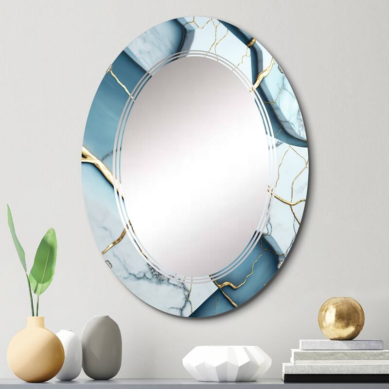 Designart 'Abstract Geode White II' Printed Abstract Marble Wall Mirror