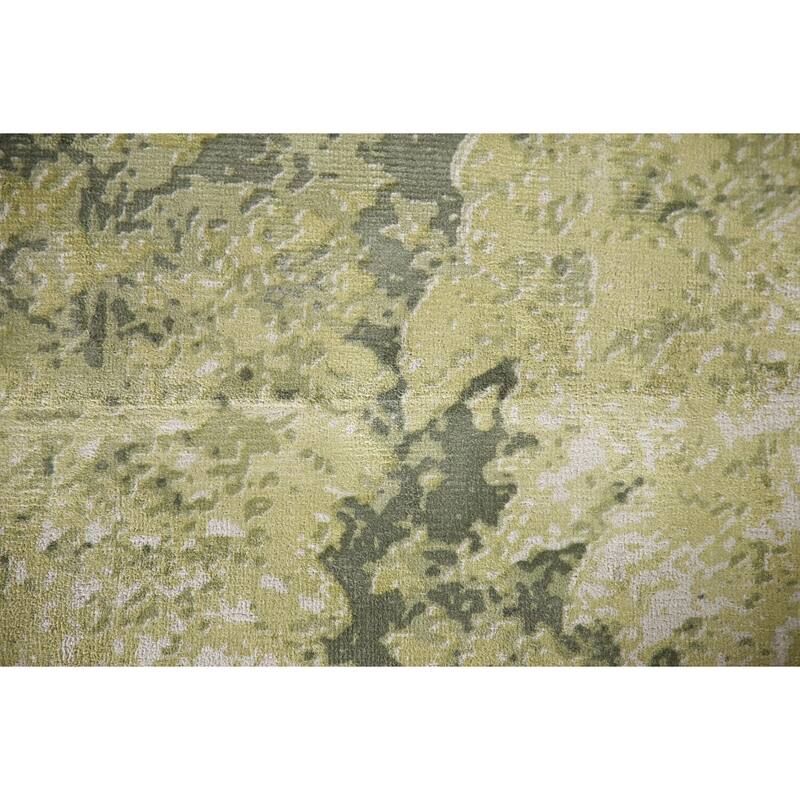 Green Modern Indian Abstract Rug Hand-Knotted Wool Carpet - 4'8"x 6'6"