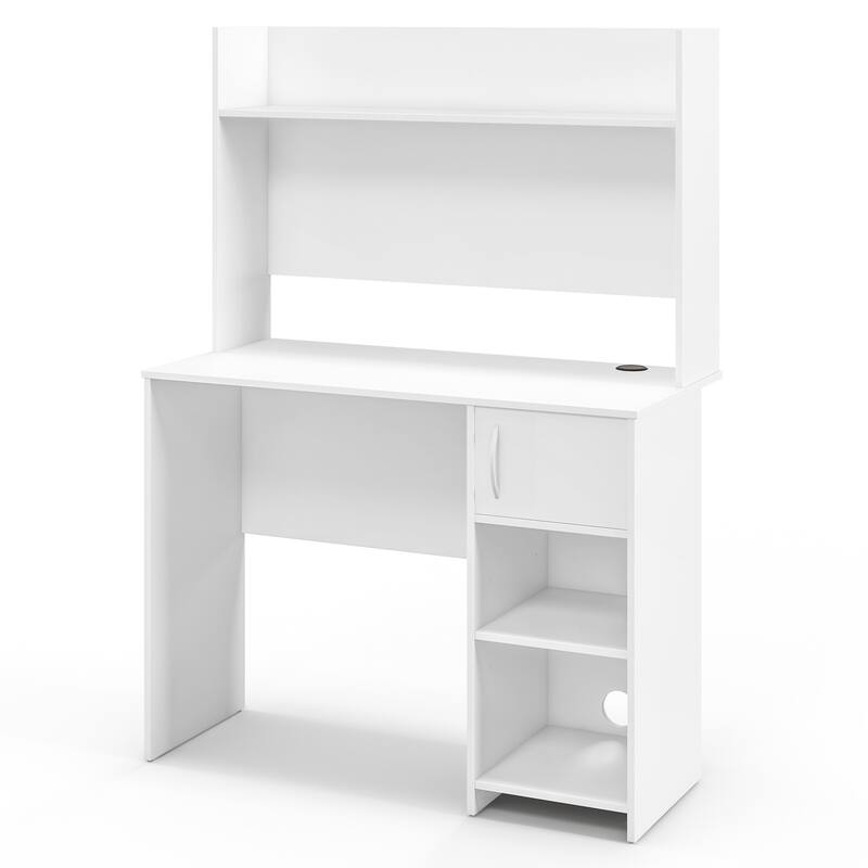 Gymax Computer Desk Home Office Desk w/ Raised Display Shelf & 2 Open