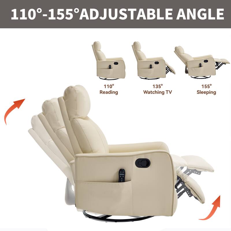 Heat Massage Manual Recliner Chair with Rocker and Swivel in Faux Leather for Living Room