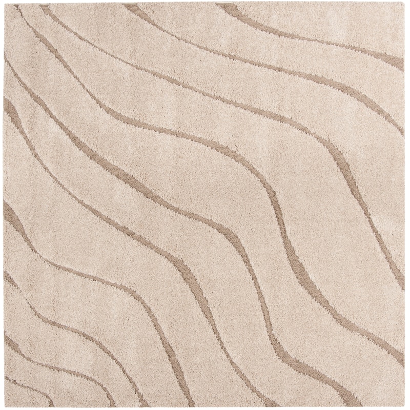 SAFAVIEH Florida Shag Hervor Soft Serene Waves 1.2-inch Thick Rug - 5' Square - Cream/Beige - Square