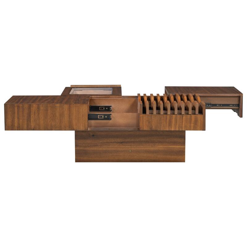 Mid Century Coffee Table with 3 Drawers, 33" Square Wooden Center Table Tea Table with Solid Wood Legs for Living Room